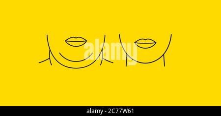 Doppelkinn, Wiederherstellung der Gesichtskonturen mit Hilfe Fettabsaugung, Gewichtsverlust und Bewegung. Verjüngung des weiblichen Gesichts. Stock Vektor