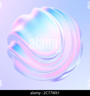 Flüssige metall 3D-Form Design Element. Fluid gradient Form mit Kurven und Wellen. Hell irisierend holografische Folie. 3D-Rendering. Stockfoto