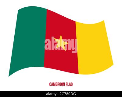 Kamerun Flagge schwenkten Vector Illustration auf weißem Hintergrund. Kamerun Flagge. Stock Vektor