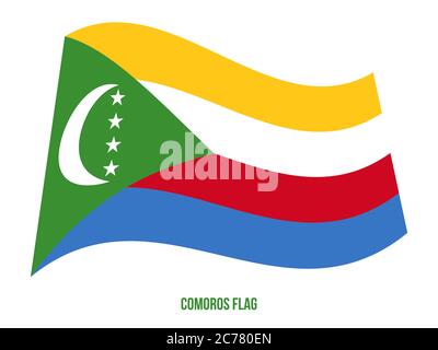 Komoren Fahne winken Vector Illustration auf weißem Hintergrund. Komoren Flagge. Stock Vektor