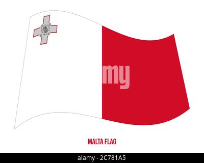 Malta Flagge schwenkten Vector Illustration auf weißem Hintergrund. Malta Nationalflagge. Stock Vektor