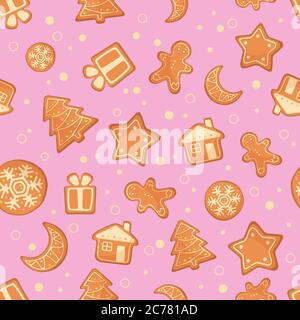 Vektor Illustration von Weihnachten Lebkuchen Cookies nahtlose Muster. Stock Vektor