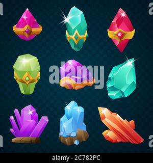 Set von bunten magischen Energie Edelsteine mit Amulette Gürtel Formen. Vektorspiel-Design. Stock Vektor