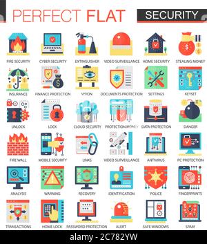 Sicherheit und Cyber-Sicherheit Technologie Vektor komplexe flache Icon-Konzept Symbole für Web-Infografik-Design Stock Vektor