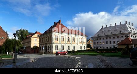 Polen, Breslau Stadt, Provinz Niederschlesien, eine ruhige gepflasterte Straße mit ihren traditionellen Häusern Stockfoto