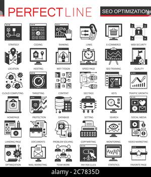 SEO Optimierung schwarz Mini-Konzept-Symbole und Infografik Symbole Stock Vektor