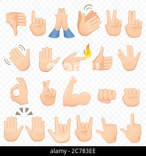 Satz von Cartoon-Hände Symbole und Symbole. Emoji-Handsymbole. Verschiedene Hände, Gesten, Signale und Zeichen, Vektor-Illustration Sammlung Stock Vektor