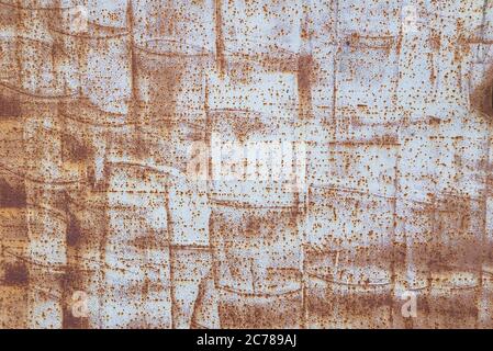Grunge Metall lackiert Textur. Lackierte Metalloberfläche mit Rost und alter Farbe. Abstrakter moderner Hintergrund Stockfoto