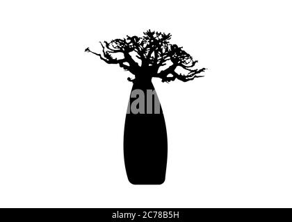Boab oder Baobab Tree Vector isoliert, Andasonia Baum Silhouette Symbol. Baobabs Silhouette Konzept Zeichen in weißem Hintergrund Stock Vektor