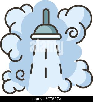 RGB-Farbsymbol für Dampfdusche. Körperpflege, Körperpflege. Haushaltsannehmlichkeit. Waschen unter heißem oder kaltem fließendem Wasser. Duschkopfdüse isoliert Vect Stock Vektor