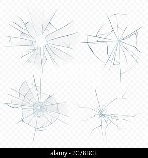 Vektor geknackt zerkleinert realistische Glas auf dem transperant alpha Hintergrund gesetzt. Kugelglasloch Stock Vektor