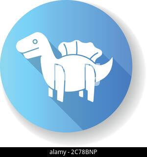 Dinosaurier 3D Puzzle Spielzeug blau flache Design lange Schatten Glyphe Symbol. Dino Spielzeug für Kleinkinder. Pädagogische Spiele spielen Figur. Phantasie und Gehirn entwickeln sich Stock Vektor