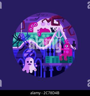 Haunted Spooky House Halloween-Ikone in Flat Stock Vektor