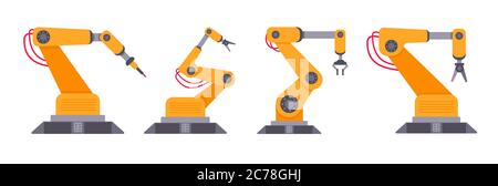 Roboterarm Set flach Design Vektor Illustration Stock Vektor