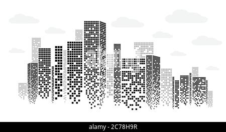 Silhouette des Geschäftsviertels in der Innenstadt mit Wolkenkratzern auf weißem Hintergrund, Vektorgrafik Stock Vektor