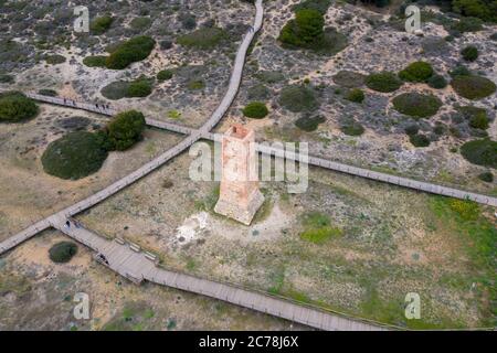 Alten Wachturm genannt torreladrones am Strand von Cabopino, Marbella Stockfoto