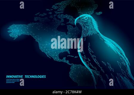 Adler sitzend Vogel Profil. Amerikanisches nationales Symbol. Low poly blau polygonal Wirtschaftspolitik Karte USA Konzept Vektor Illustration Stock Vektor