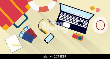 Vektor-Illustration von Laptop mit Buchung Website auf dem Bildschirm Stock Vektor