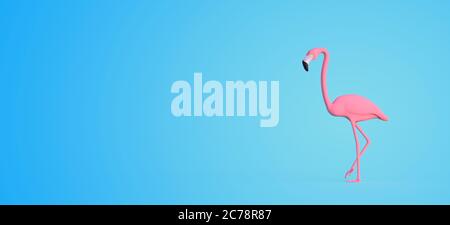3D Rendering rosa Flamingo auf blauem Hintergrund Stockfoto