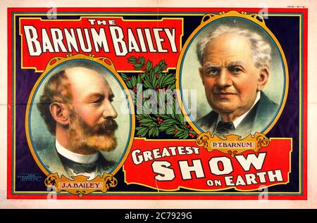 The, Barnum Bailey, größte Show der Welt, Zirkusposter mit Porträt, 1908 Stockfoto