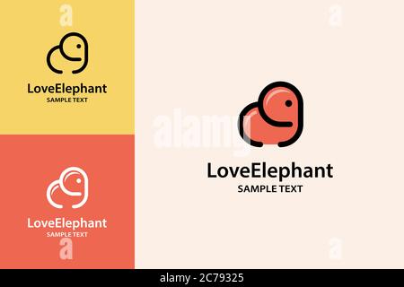 Love Elephant Logo, Linear Design Konzept, Niedlich Und Einfache Ikone. Stock Vektor