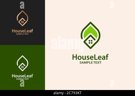 Leaf House Logo Design Konzept. Stock Vektor