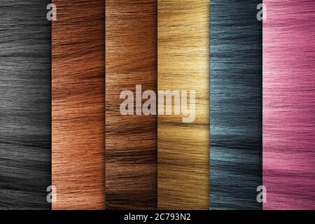 Haarfarbe Palette mit verschiedenen Farben. Farbtöne... Haarpflegekonzept Stockfoto