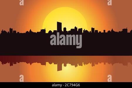 City Skyline Vektor Illustration.City Silhouette Hintergrund.Sonnenuntergang Hintergrund Design. Stock Vektor