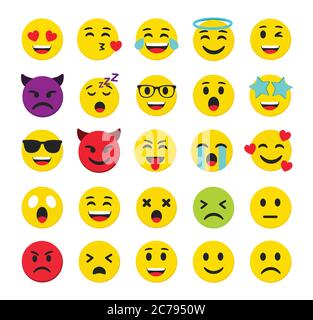 Hochwertige Emoticons isoliert auf einem weißen Hintergrund.Emoticons Set.Emoji Sammlung Vektor Illustration.Gelber Smiley.Emoji.Emoticons. Stock Vektor