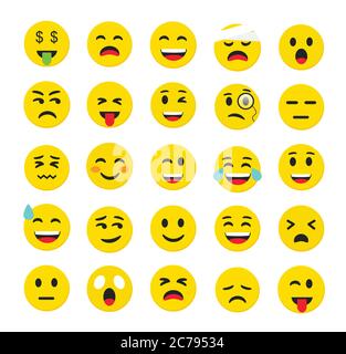 Hochwertige Emoticons isoliert auf einem weißen Hintergrund.Emoticons Set.Emoji Sammlung Vektor Illustration.Gelber Smiley.Emoji.Emoticons. Stock Vektor