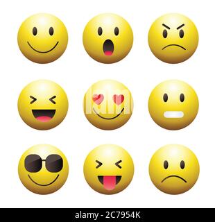 Hochwertige Emoticons isoliert auf einem weißen Hintergrund.Emoticons Set.Emoji Sammlung Vektor Illustration.Gelber Smiley.Emoji.Emoticons. Stock Vektor