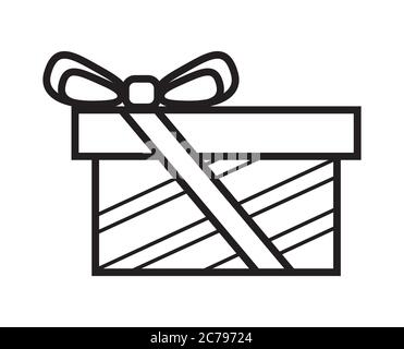 Geschenk Symbol Vektor in einfachen Umriss Stil. Zeichen der Geschenkbox. Das Paket ist mit einem Bogen gebunden. Online-Spende zur Illustration. Der Online-Shop DIS Stock Vektor