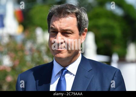 Markus SOEDER (Ministerpräsident von Bayern und CSU-Vorsitzender), Einzelbild, Einzelbild ausschneiden, Porträt, Porträt, Porträt. Das Bayerische Kabinett trifft am 14. Juli 2020 auf Schloss Herrenchiemsee Bundeskanzlerin Merkel. Weltweit eingesetzt Stockfoto