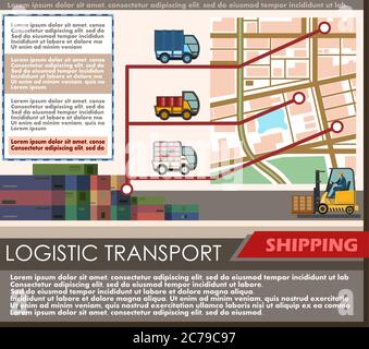 Lagerdienstleistungen und gezielte Lieferung von Waren, Sendungen. Vektor. Plakat für logistische Transportunternehmen. Es gibt Platz für Texte über die Lagerung Stock Vektor