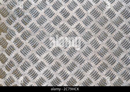 Stahl Checkerplate Metallblech von Fabrik Bodenbelag, Anti-Skid-Plattform Boden für Engineering Materials. Metallic Sheet Oberfläche Textur Hintergrund, Abs Stockfoto