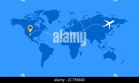 Flugzeug Linie Vektor-Symbol der Flugzeug Flug Route mit Startpunkt und Linie Spur . Stock Vektor