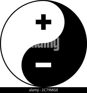 Yin Yang Symbol der Harmonie und Balance plus Minus. Stock Vektor