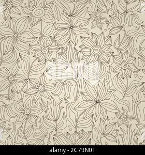 Nahtlose bunte Blumenmuster im Folk-Stil mit Blumen, Blättern. Von Hand gezeichnet. Vektorgrafik. Stock Vektor