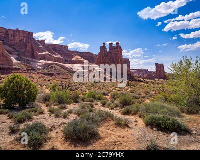 Sheep Rock & The Three Gossips, Arches National Park, Utah USA Stockfoto