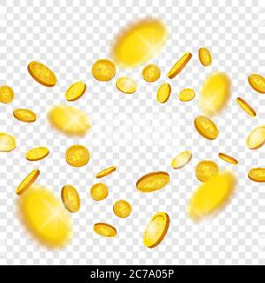 Goldmünzen Explosion aus der Mitte isoliert auf transparentem Hintergrund, Vektor-Illustration Stock Vektor