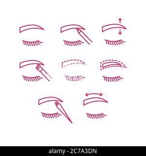Augenbraue Konturkorrektur, Schönheit Tutorials Doodle Icons set Stock Vektor