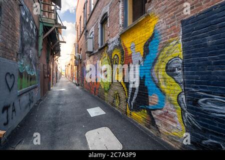 Eine Wand von Studenten Graffiti von der Sandpoint Idaho Arts Commission in der Stadt Sandpoint, Idaho, USA organisiert Stockfoto