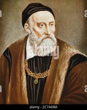 TIZIAN (c 1489-1576) Italienischer Renaissance-Maler in einer Nachbearbeitung seines Selbstportraits aus dem 19. Jahrhundert Stockfoto