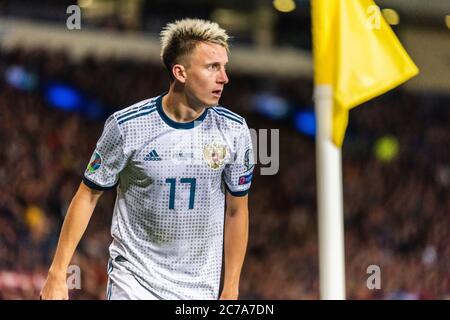 Glasgow, Schottland, Vereinigtes Königreich – 6. September 2019. Mittelfeldspieler Aleksandr Golovin während der UEFA Euro 2020 Qualifikation Stockfoto