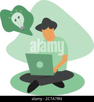 Männlicher Programmierer woking auf seinem Laptop über neue Ideen Stock Vektor