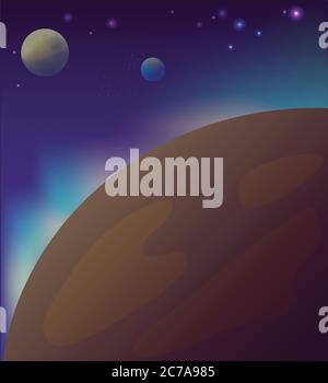 Kosmos Hintergrund mit Planeten und Sternen. Vektorgrafik. Stock Vektor