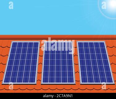 Solarzellen auf dem Hausdach. Stock Vektor
