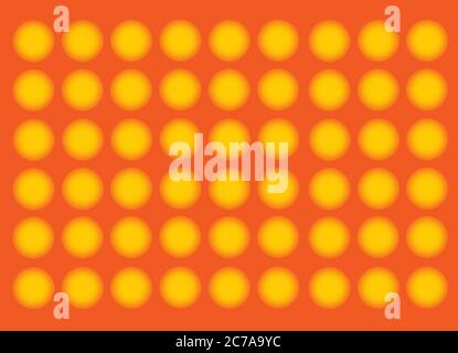 Muster von hellen verwischten gelben Punkten auf orangefarbenem Hintergrund. Stockfoto