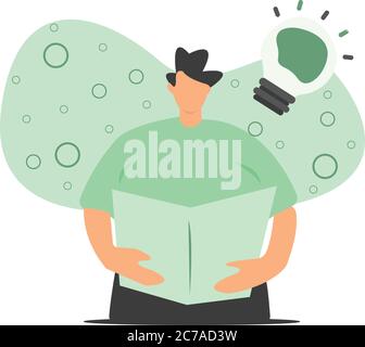 Mann, der Handbuch liest und neue prouktive Ideen hat Stock Vektor