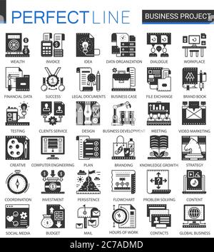 Vector Business Finance Projekt klassischen schwarzen Mini-Konzept-Icons und Infografik Symbole gesetzt Stock Vektor